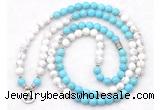 GMN7085 Chakra 8mm white & blue howlite 108 mala beads wrap bracelet necklaces