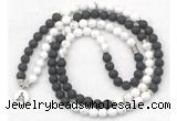 GMN7088 Chakra 8mm white howlite & black lava 108 mala beads wrap bracelet necklaces