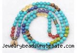 GMN7101 7 Chakra 8mm turquoise 108 mala beads wrap bracelet necklaces