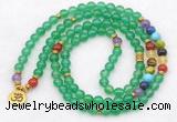 GMN7115 7 Chakra 8mm green agate 108 mala beads wrap bracelet necklaces