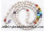 GMN7118 7 Chakra 8mm white crazy lace agate 108 mala beads wrap bracelet necklaces