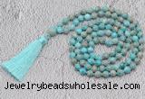 GMN720 Hand-knotted 8mm, 10mm sea sediment jasper 108 beads mala necklaces with tassel