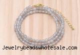 GMN7201 4mm faceted round tiny grey agate beaded necklace jewelry