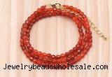 GMN7202 4mm faceted round tiny red agate beaded necklace jewelry