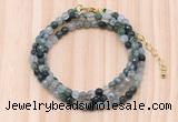 GMN7203 4mm faceted round tiny moss agate beaded necklace jewelry