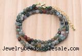 GMN7204 4mm faceted round tiny Indian agate beaded necklace jewelry