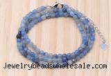 GMN7210 4mm faceted round tiny blue aventurine beaded necklace jewelry