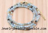 GMN7212 4mm faceted round tiny amazonite beaded necklace jewelry