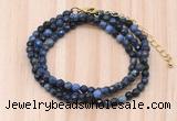 GMN7218 4mm faceted round tiny dumortierite beaded necklace jewelry