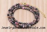 GMN7219 4mm faceted round tiny rhodonite beaded necklace jewelry