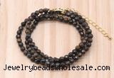 GMN7221 4mm faceted round tiny bronzite beaded necklace jewelry