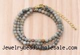 GMN7229 4mm faceted round tiny silver leaf jasper beaded necklace jewelry