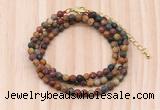 GMN7232 4mm faceted round tiny picasso jasper beaded necklace jewelry