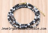 GMN7241 4mm faceted round tiny black & white jasper beaded necklace jewelry