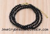 GMN7245 4mm faceted round tiny black onyx beaded necklace jewelry