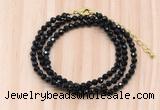 GMN7246 4mm faceted round tiny black tourmaline beaded necklace jewelry