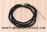 GMN7247 4mm faceted round tiny black spinel beaded necklace jewelry