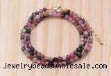 GMN7258 4mm faceted round tourmaline beaded necklace jewelry