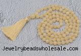 GMN726 Hand-knotted 8mm, 10mm honey jade 108 beads mala necklaces with tassel