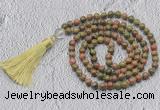 GMN728 Hand-knotted 8mm, 10mm unakite 108 beads mala necklaces with tassel