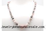 GMN7306 pink zebra jasper graduated beaded necklace & bracelet set