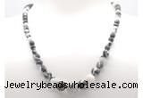 GMN7307 black & white jasper graduated beaded necklace & bracelet set