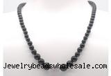 GMN7335 black obsidian graduated beaded necklace & bracelet set