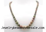 GMN7342 unakite gemstone graduated beaded necklace & bracelet set