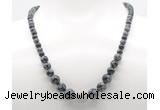 GMN7345 snowflake obsidian graduated beaded necklace & bracelet set