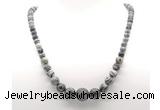 GMN7347 black water jasper graduated beaded necklace & bracelet set