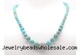 GMN7349 blue sea sediment jasper graduated beaded necklace & bracelet set