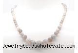 GMN7354 grey banded agate graduated beaded necklace & bracelet set