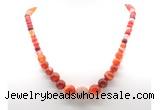 GMN7356 red banded agate graduated beaded necklace & bracelet set