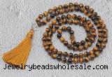 GMN739 Hand-knotted 8mm, 10mm yellow tiger eye 108 beads mala necklaces with tassel