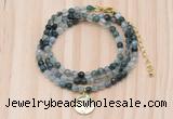 GMN7403 4mm faceted round tiny moss agate beaded necklace with constellation charm