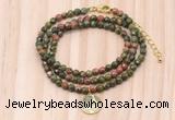 GMN7415 4mm faceted round tiny unakite beaded necklace with constellation charm