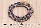 GMN7419 4mm faceted round tiny rhodonite beaded necklace with constellation charm