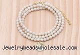 GMN7424 4mm faceted round tiny white fossil jasper beaded necklace with constellation charm