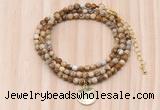 GMN7427 4mm faceted round tiny picture jasper beaded necklace with constellation charm