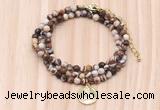 GMN7428 4mm faceted round tiny brown zebra jasper beaded necklace with constellation charm