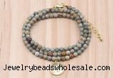 GMN7429 4mm faceted round tiny silver leaf jasper beaded necklace with constellation charm