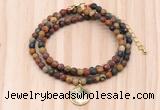 GMN7432 4mm faceted round tiny picasso jasper beaded necklace with constellation charm