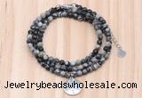 GMN7440 4mm faceted round tiny black water jasper beaded necklace with constellation charm