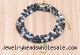 GMN7441 4mm faceted round tiny black & white jasper beaded necklace with constellation charm