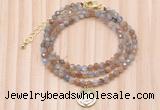 GMN7454 4mm faceted round tiny rainbow moonstone beaded necklace with constellation charm