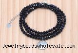 GMN7466 4mm faceted round blue goldstone beaded necklace with constellation charm