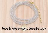 GMN7500 4mm faceted round tiny white jade beaded necklace with letter charm