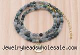 GMN7503 4mm faceted round tiny moss agate beaded necklace with letter charm