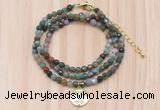 GMN7504 4mm faceted round tiny Indian agate beaded necklace with letter charm