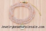 GMN7507 4mm faceted round tiny pink aventurine beaded necklace with letter charm